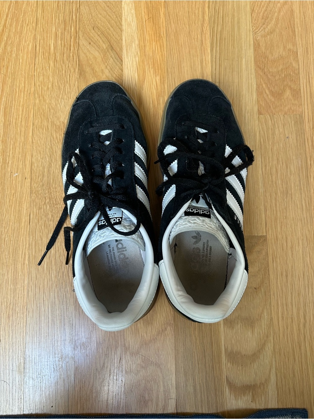 Adidas Gazelle Platform Black Suede Sneakers with White Stripes - Picture 4 of 5